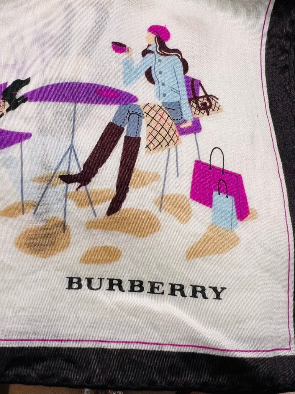 Burberrys Neck-kerchief 19.5" cotton ligh green ivery putplr dogs and lady(85 - Picture 7 of 11
